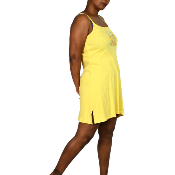Warner Bros Y2K Tweety Dress Yellow Cotton Jersey Knit Side Slits Mini Tank XS - Picture 10 of 14